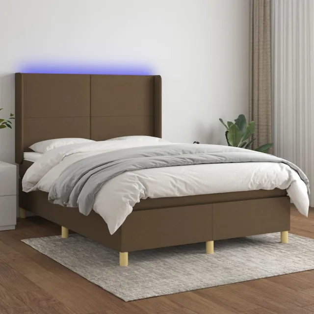 vidaXL Boxspring met matras en LED stof donkerbruin 140x200 cm bruin