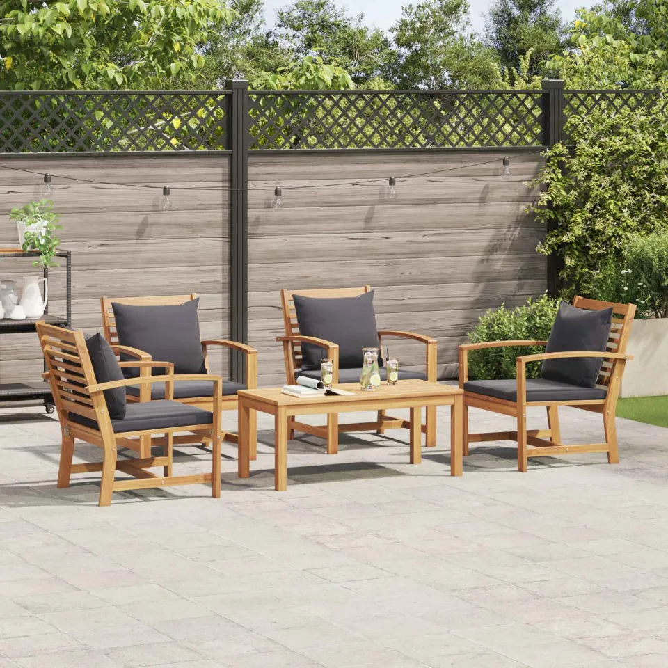 vidaXL Tuinbankenset 5 st Naturel Massief Teakhout, foto 3