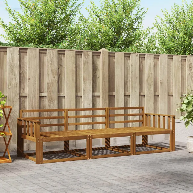 vidaXL Buiten bankenset 3 st 3-zits Naturel Massief Acaciahout Bruin