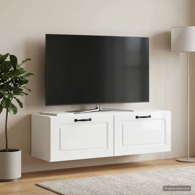 vidaXL Wandbeugel TV-kast Hoogglans Wit 98 x 31 x 30 cm Bewerkt hout