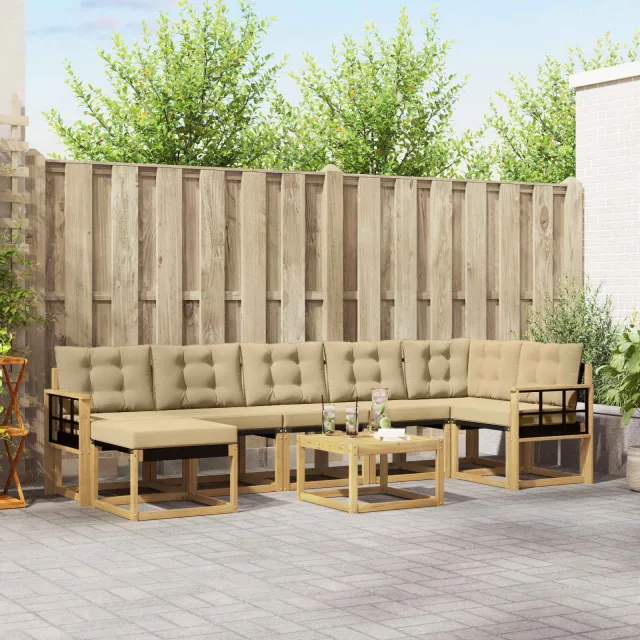 vidaXL Buiten bankenset 8 st 7-zits Wit en Beige