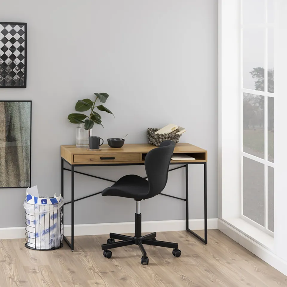 Lisomme Vic houten bureau naturel - met opbergvak - 110 x 45 cm, foto 2