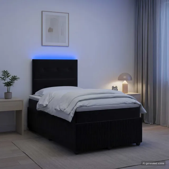 vidaXL LED Boxspring Bed met Matras Zwart 120 x 200 cm Fluweel