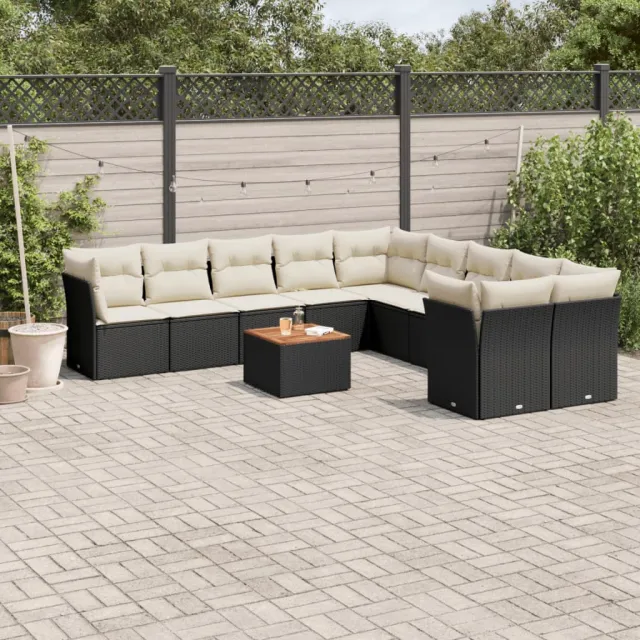 vidaXL 11-delige Loungeset met kussens poly rattan zwart, foto 2