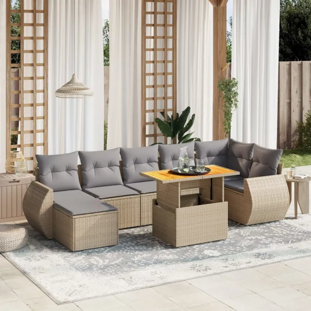 vidaXL 8-delige Loungeset met kussens poly rattan beige, foto 2