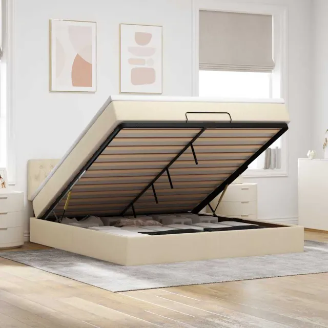 vidaXL Ottoman bed met matras 160x200cm stof crèmekleurig