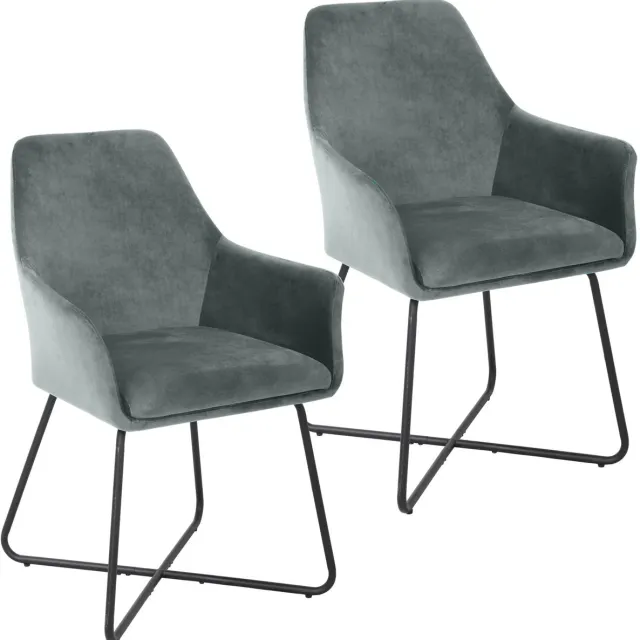 SVITA JOSIE Dining set van 2 eetkamerstoelen fauteuil - gestoffeerde stoel fluweel grijs