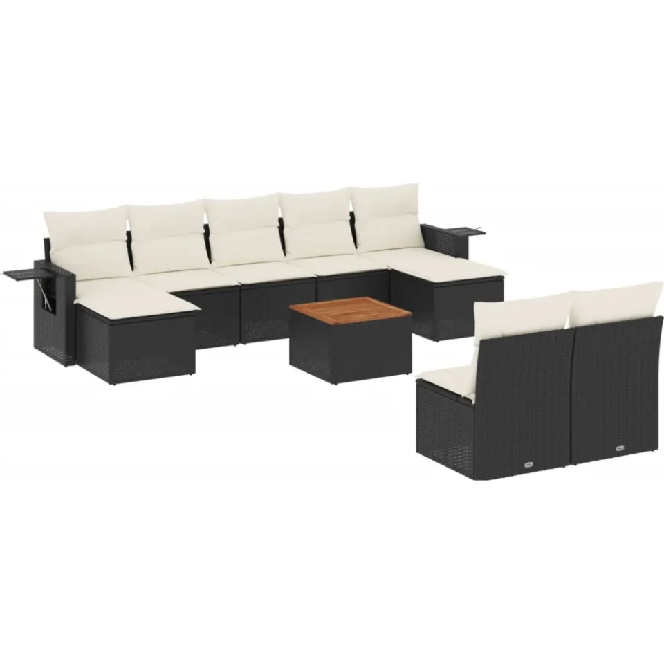 vidaXL 10-delige Loungeset met kussens poly rattan zwart, foto 3