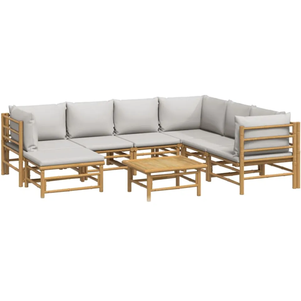 vidaXL 8-delige Loungeset met kussens bamboe lichtgrijs bruin, foto 3