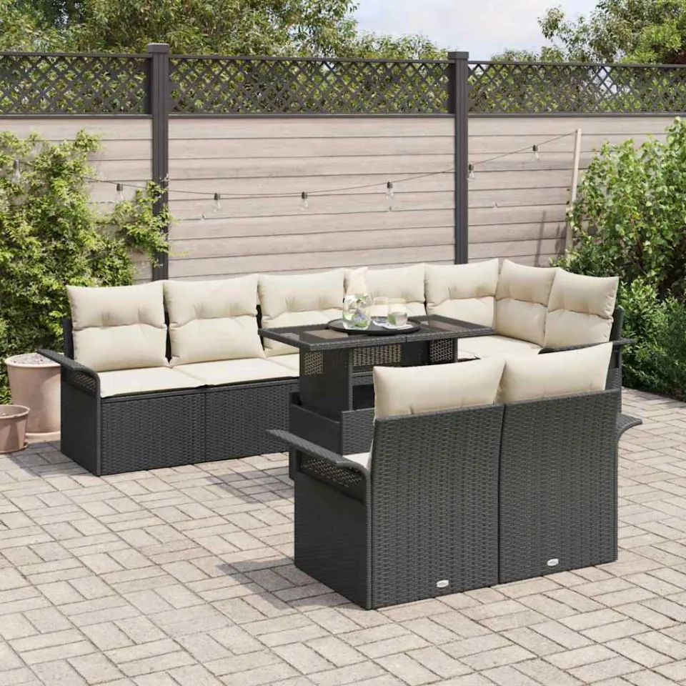vidaXL Tuin Sofa Set 9 st Zwart Poly riet, foto 3