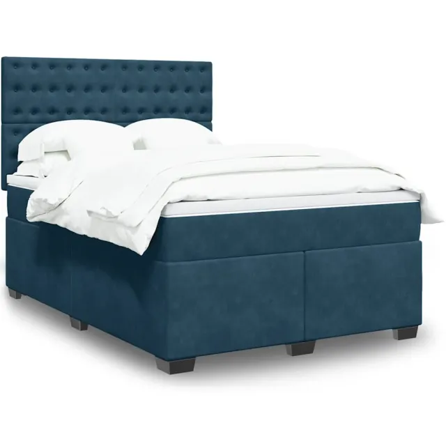 vidaXL Boxspring met matras fluweel blauw 160x200 cm