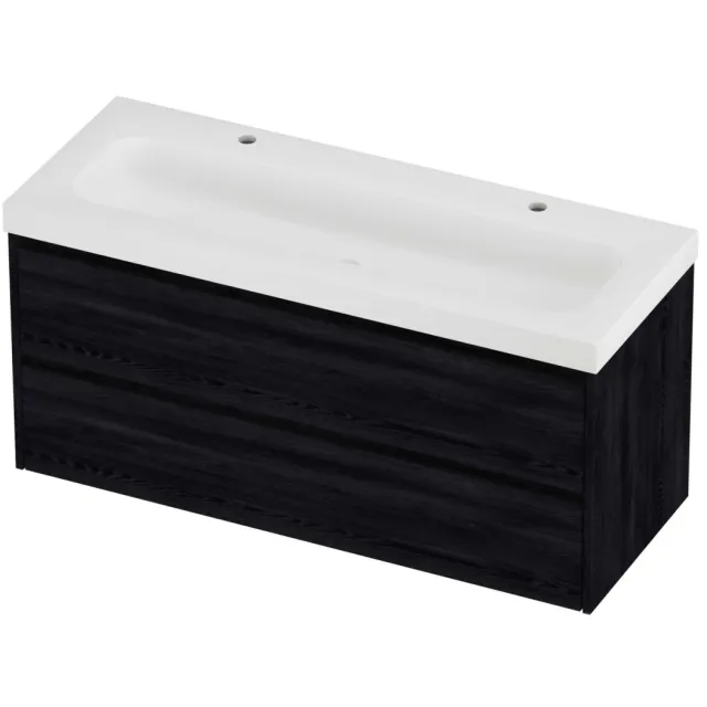 Proline Haga Badmeubelset Polystone Mezza 2 Kraangaten 120x46x58 cm Mat White Black Oak Eiken
