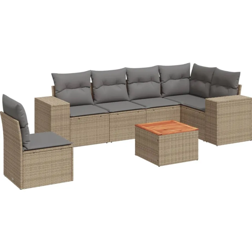 vidaXL 7-delige Loungeset met kussens poly rattan beige, foto 3