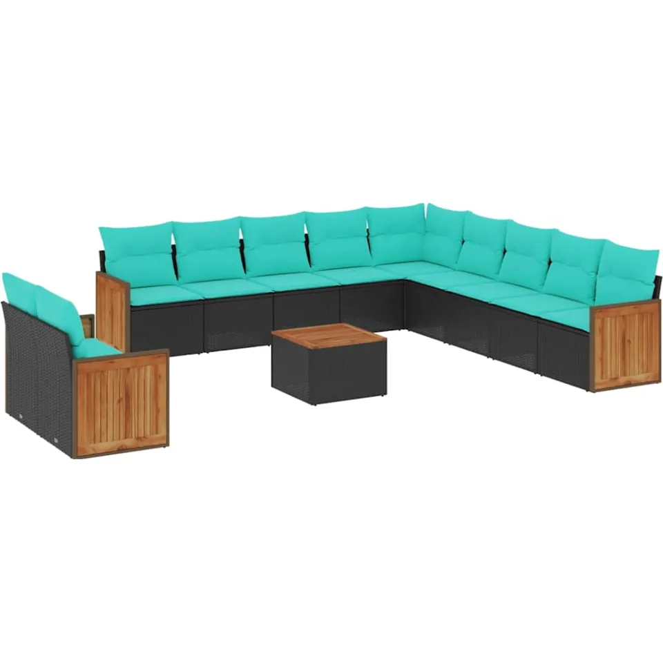 vidaXL 12-delige tuinbankset met kussens van zwart polyrotan, foto 3