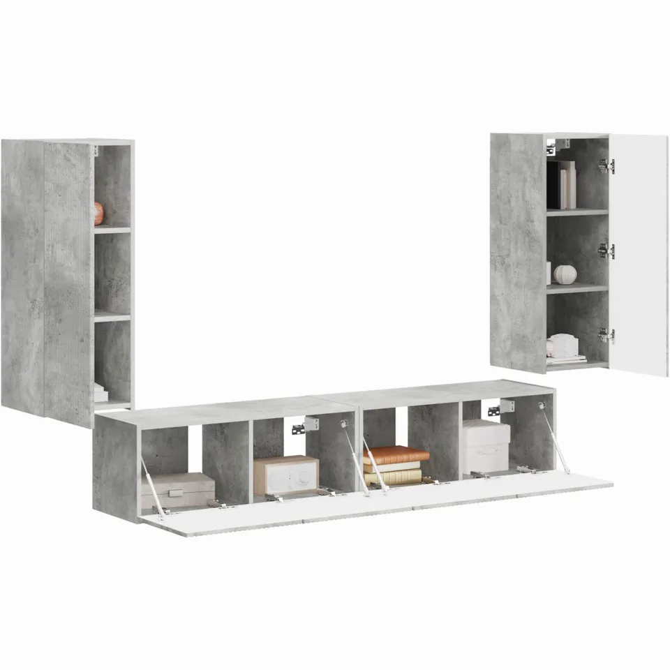 vidaXL TV Wandkast Set 4 st Beton Grijs Bewerkt hout