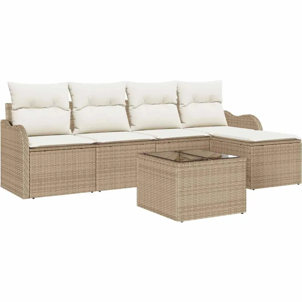 vidaXL Tuin Sofa Set 6 st Beige poly rattan