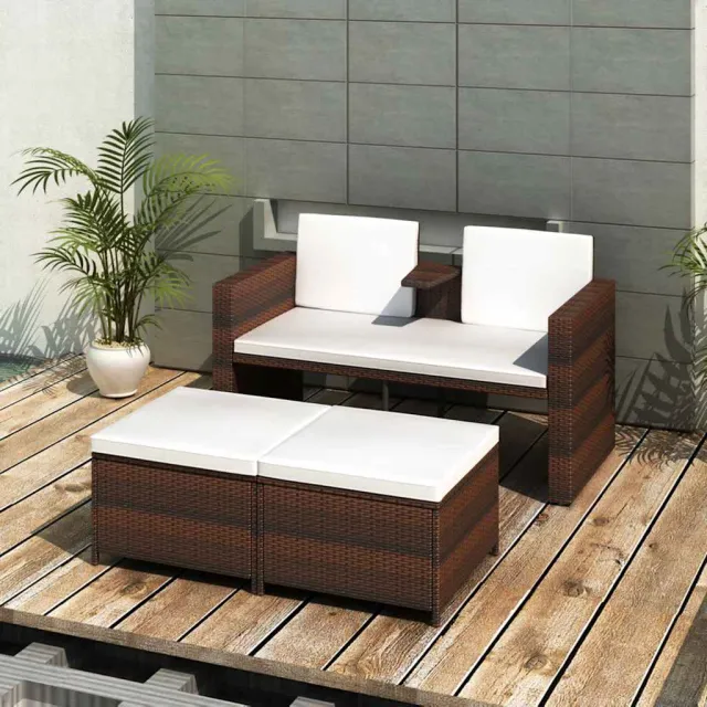 vidaXL 4-delige Loungeset met kussens poly rattan bruin, foto 2