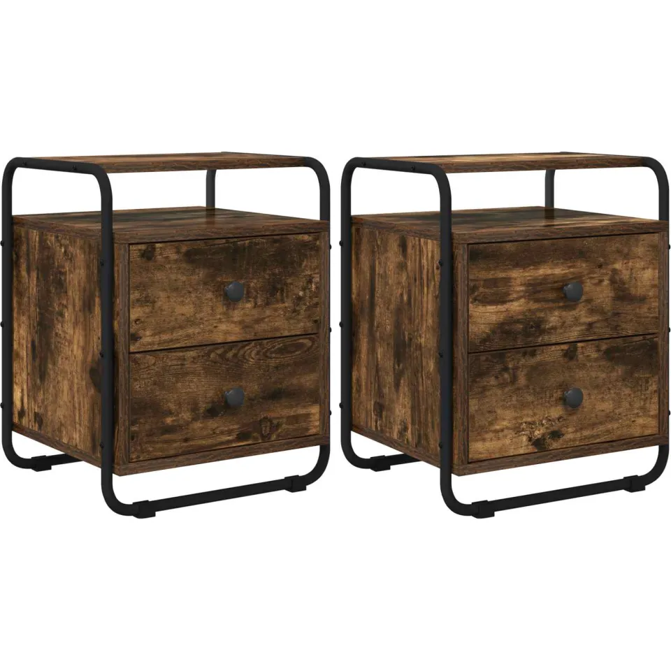 vidaXL Nachtkastje 2 st Gerookt eiken 40 x 36,5 x 50 cm Bewerkt hout, foto 3