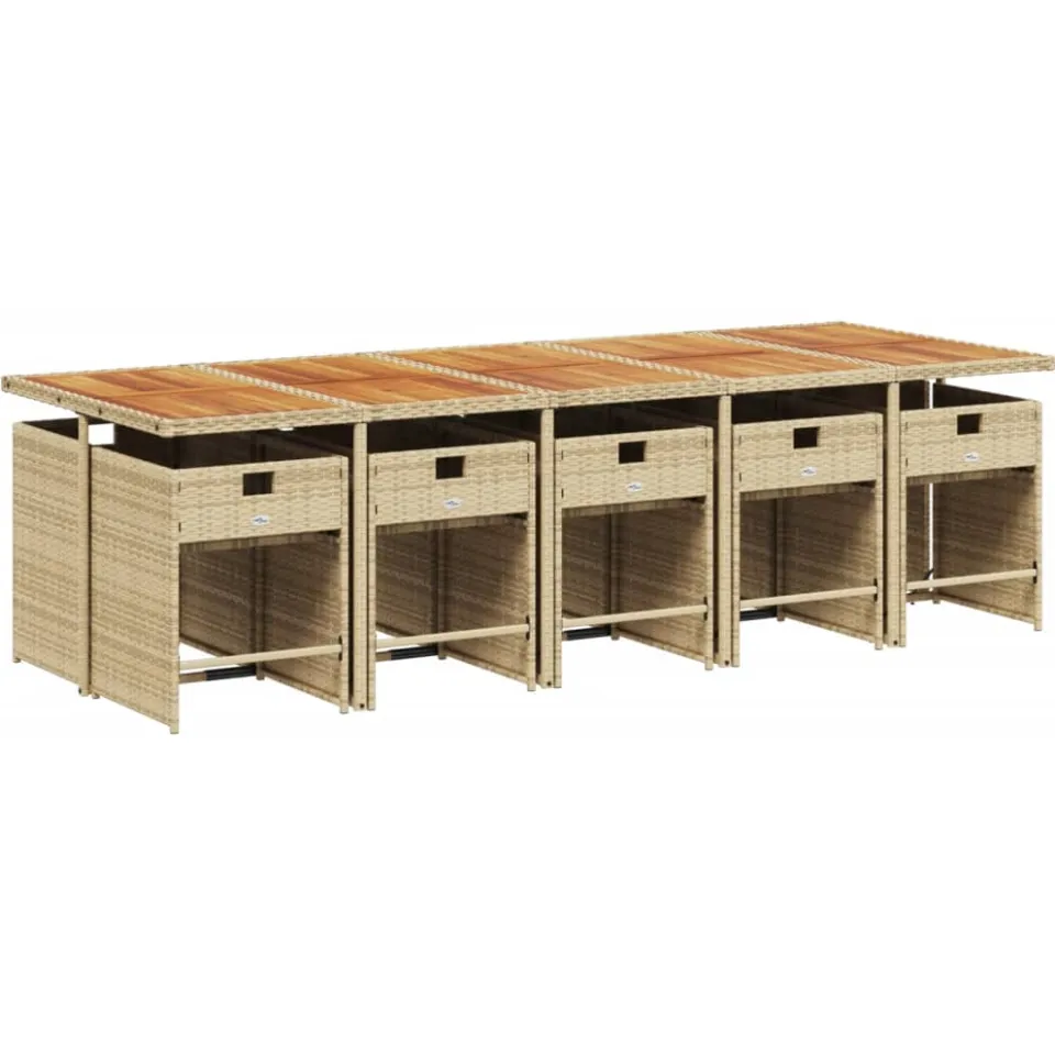 vidaXL 11-delige Tuinset met kussens poly rattan beige