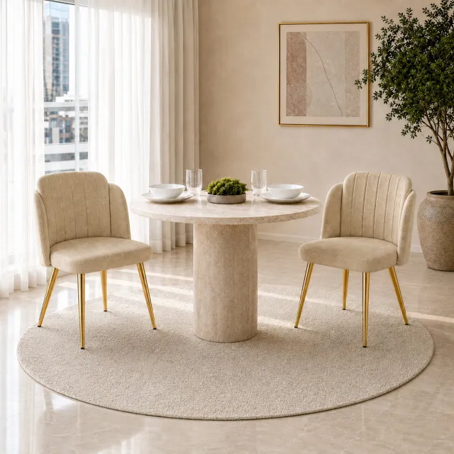 Maisentiel Set van 2 bruine eetkamerstoelen met gebogen rugleuning en goudkleurige poten Beige