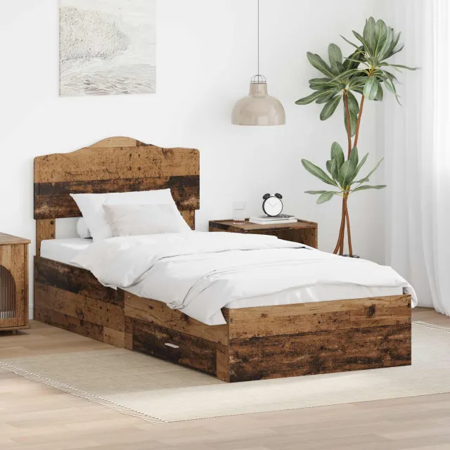 vidaXL Bedframe met lade met opslag Oudhout 90 x 190 cm Bewerkt hout Bruin