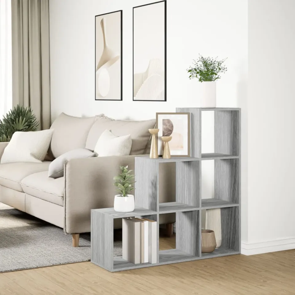 vidaXL Kamerscherm / boekenkast 3-laags 99x29x99 cm hout grijs sonoma, foto 4