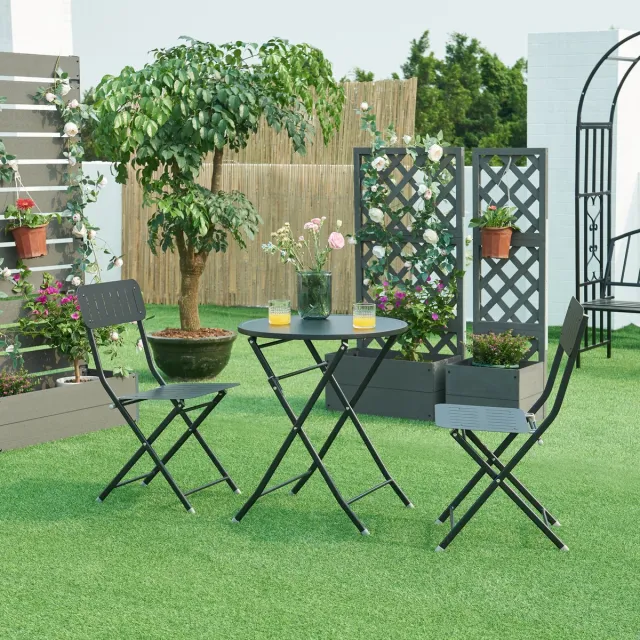 en.casa Klaptafel Sande tuintafel metaal rond 71xØ62 cm zwart [en.casa]