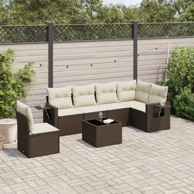 vidaXL 7-delige Loungeset met kussens poly rattan bruin, foto 2
