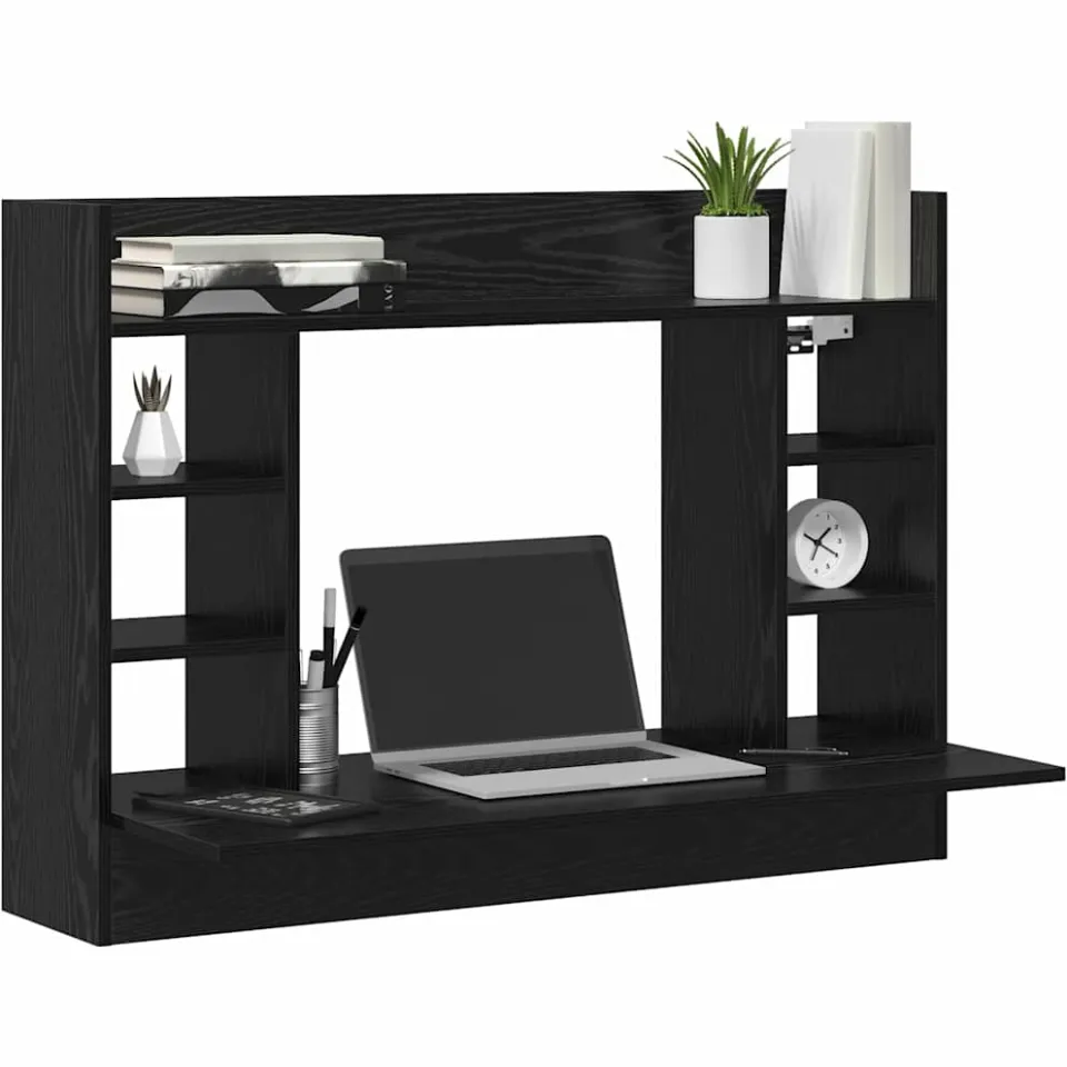 vidaXL Aan de muur bevestigd bureau Zwart eiken 105 x 48 x 75 cm