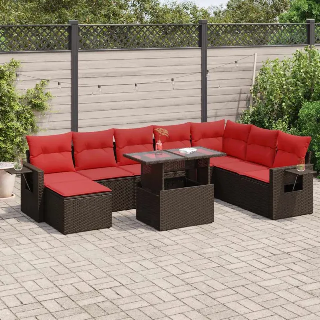 vidaXL 9-delige Loungeset met kussens poly rattan acacia bruin, foto 2