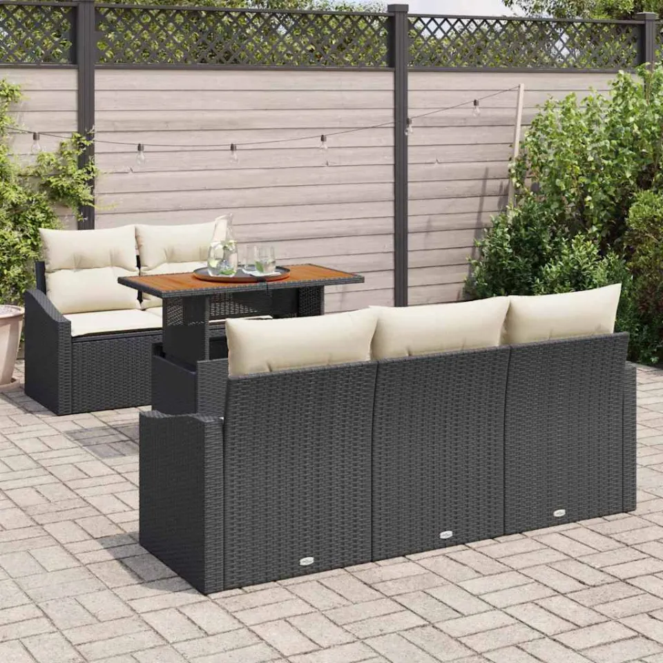 vidaXL Tuin Sofa Set 6 st Zwart Poly riet, foto 3