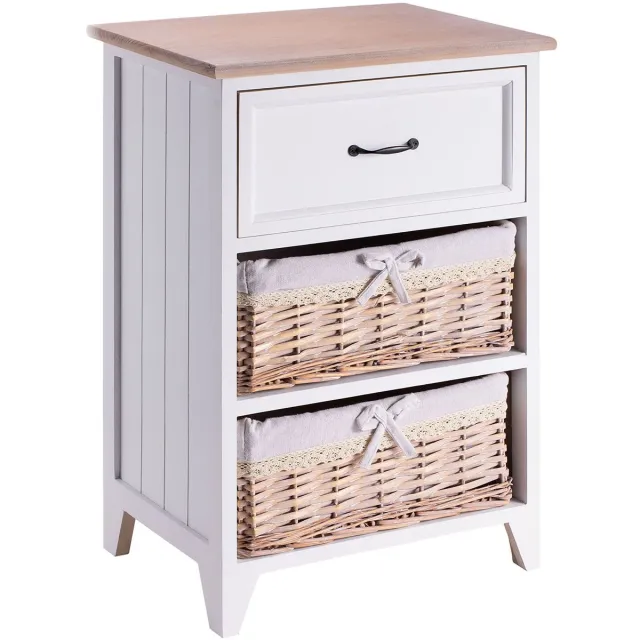 IDIMEX Nachtkastje PROVENCE met 1 lade en 2 manden, wit