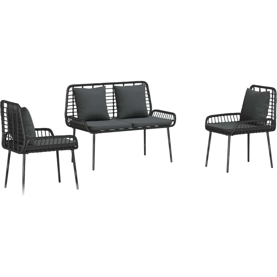 vidaXL Tuin eettafelset 3 st Zwart en Anthraciet poly rattan