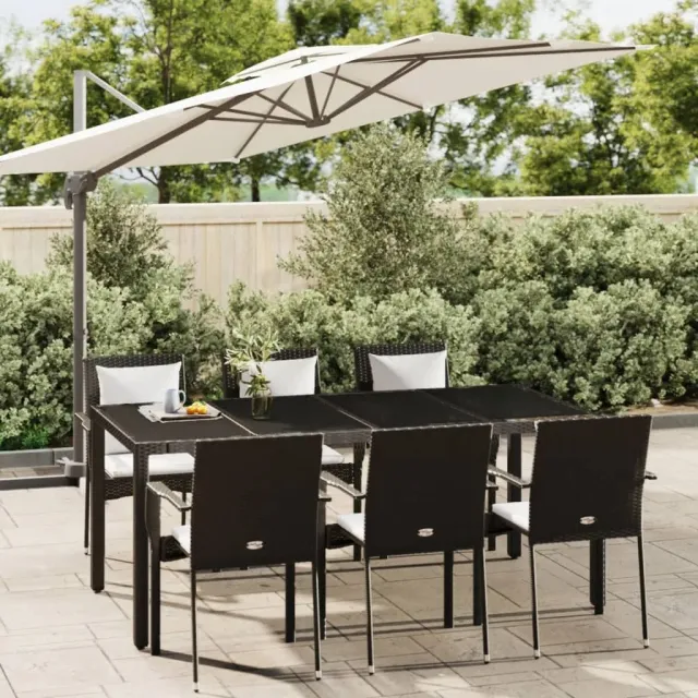 vidaXL 7-delige Tuinset met kussens poly rattan zwart, foto 2