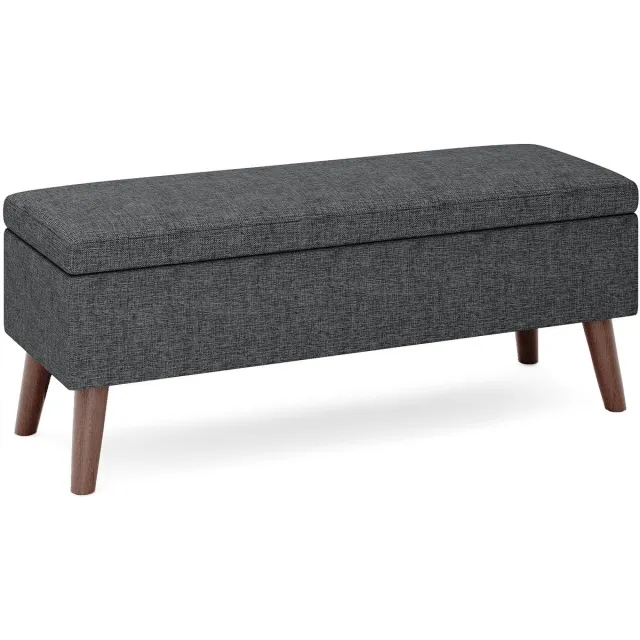 Xbro Zitbank met Opbergruimte, 52L Opbergruimte, Opvouwbare Opbergbank met Houten Poten, Linnen Bekleding, 110 x 39 x 45 cm，Grijs
