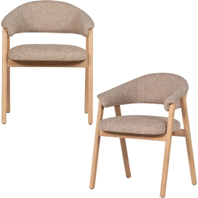 WOOOD Tunar Eetkamerstoel Met Armleuning - Eiken Hout - Naturel - Set van 2
