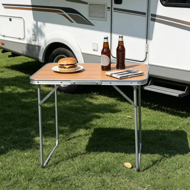 COVREO Campingtafel 70 x 50 x 60 cm, eiken, aluminium en MDF, opvouwbaar Oak