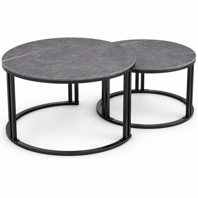 Mura Logistiek Mura Salontafel - Bijzettafel - Koffietafel - Coffee Table - Nestbare Set Van 2 - Metalen Frame - Stenen Blad - Donkergrijs+zwart Donkergrijs/zwart