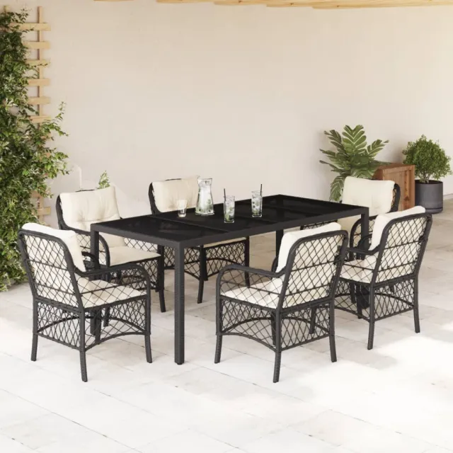vidaXL 7-delige Tuinset met kussens poly rattan zwart, foto 2