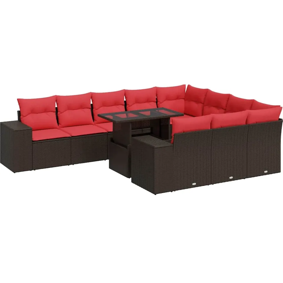 vidaXL 11-delige Loungeset met kussens poly rattan acacia bruin Grijs