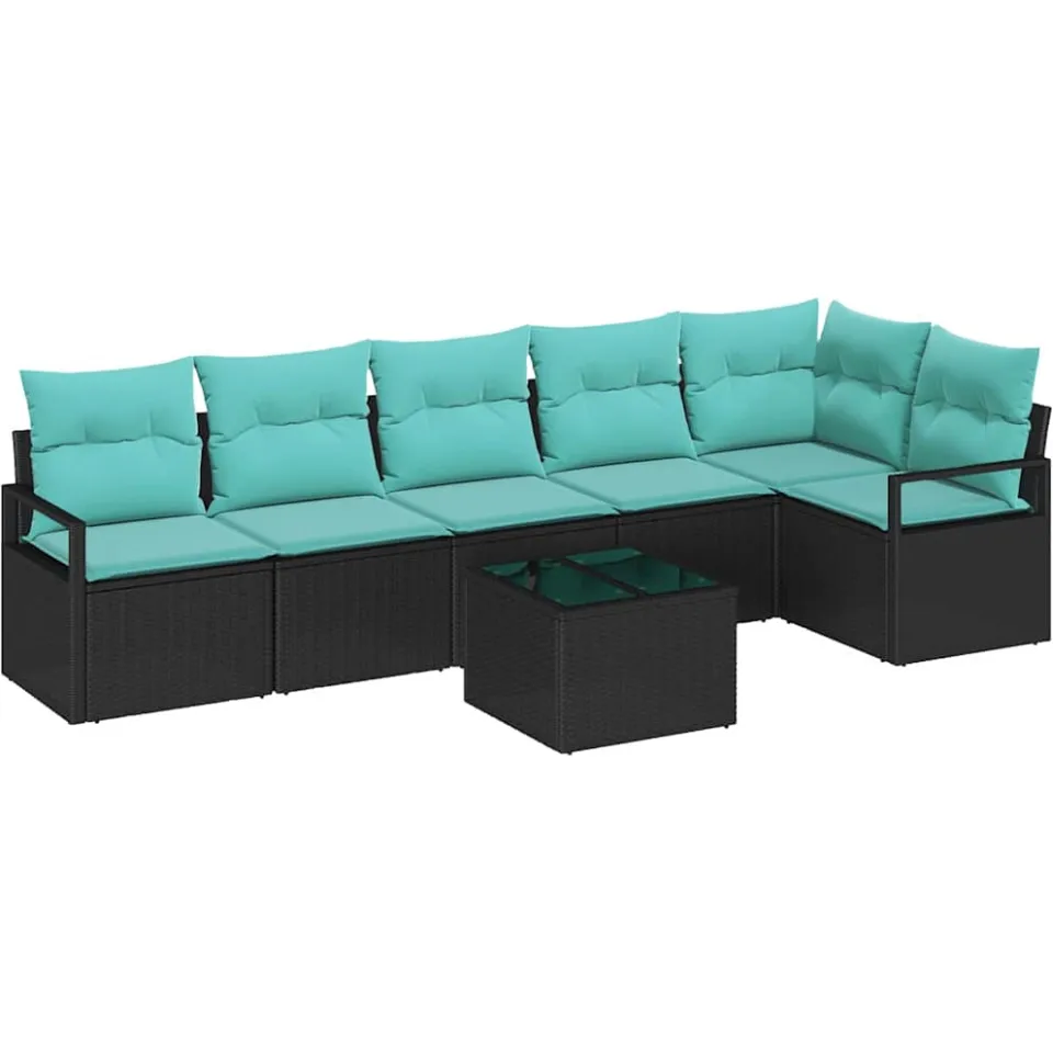 vidaXL Bankstel 7 st Zwart poly rattan