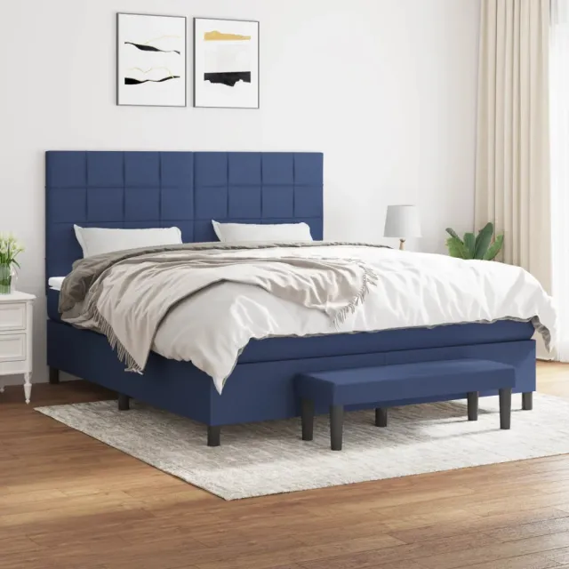 vidaXL Boxspring met matras stof blauw 160x200 cm