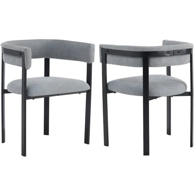 NextNovaDeals Set Van 2 Grijze Chenille Eetkamerstoelen - C-Vormige Rugleuning - Metalen Frame - Draagvermogen Tot 150 Kg Grijs