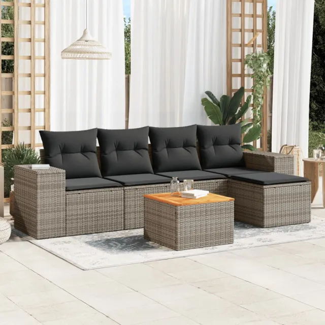 vidaXL 6-delige Loungeset met kussens poly rattan grijs, foto 2