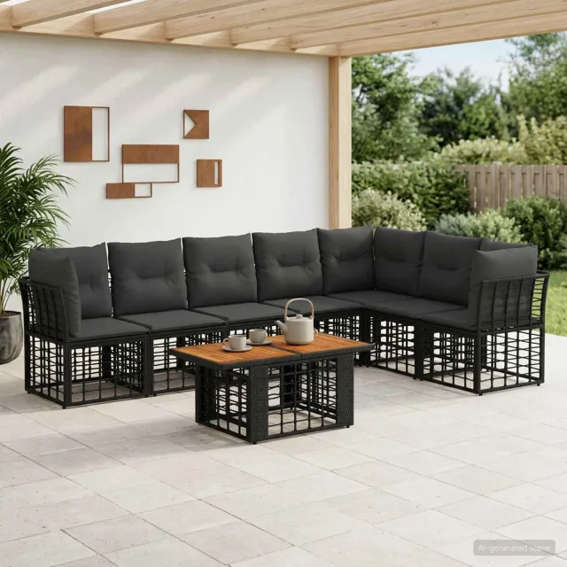 vidaXL Tuinbankenset 8 st Zwart en Donkergrijs poly rattan