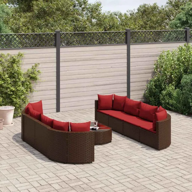 vidaXL 9-delige Loungeset met kussens poly rattan bruin, foto 2