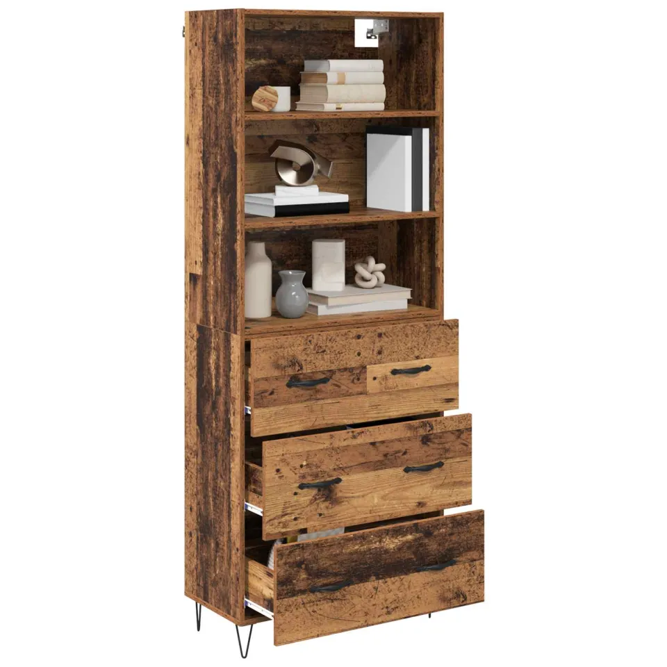 vidaXL Hoge kast 2 st Oudhout 69,5 x 34 x 180 cm Bewerkt hout en glas Bruin
