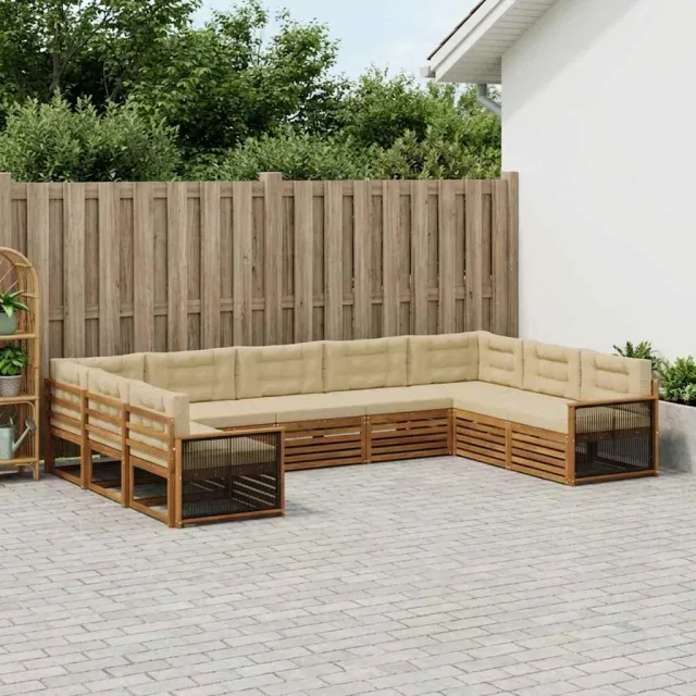vidaXL Buiten bankenset 9 st 9-zits Natuurlijk en Beige