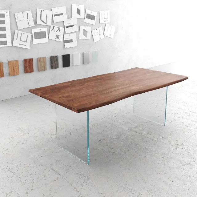 DELIFE Eettafel Edge acacia bruin 200x100 glas frame Live-Edge