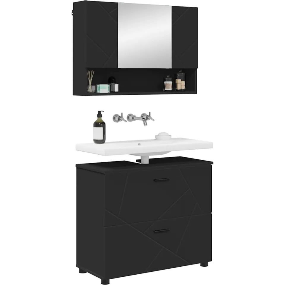 vidaXL Badkamermeubelset 2 st Zwart 76,5 x 35 x 64 cm, foto 3